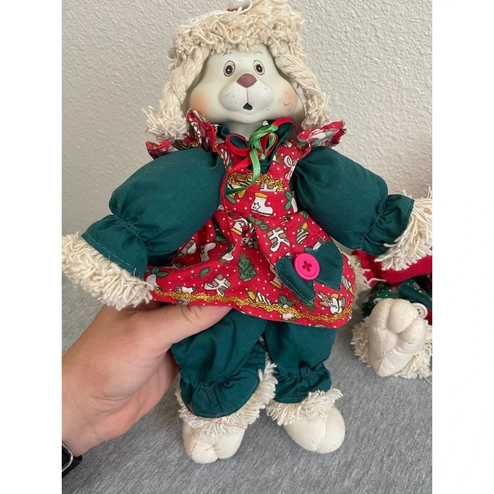 VTG House of Lloyd Hip & Hop Christmas Plush Bunny Pair Green Red 542064 Good